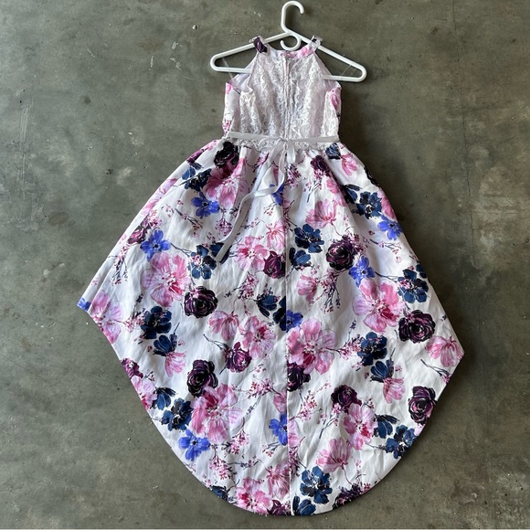 Rare Editions Big Girls Lace Back Floral Mikado Ballgown Hi Low Train | Size 16 - Picture 2 of 16